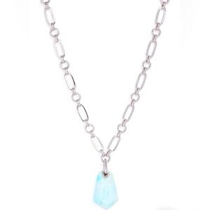 KENDRA SCOTT ASHLYN LONG PENDANT NECKLACE IN RHODIUM/TEAL QUARTZITE
